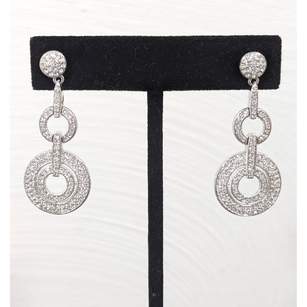 Nadri Silver Tone Pave CZ Double Disc Drop Earrings‎ Bridal